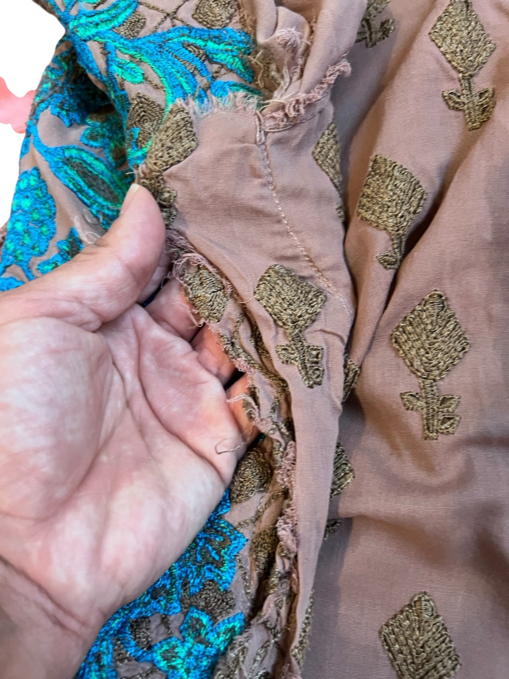 Handmade Indian Kurta Brown and Turquoise Green Embroidered - Picture 11 of 13
